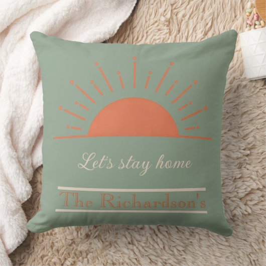 Boho Sage Let's Stay Home Pillow Sunrise Design  クッション (ブランケット)