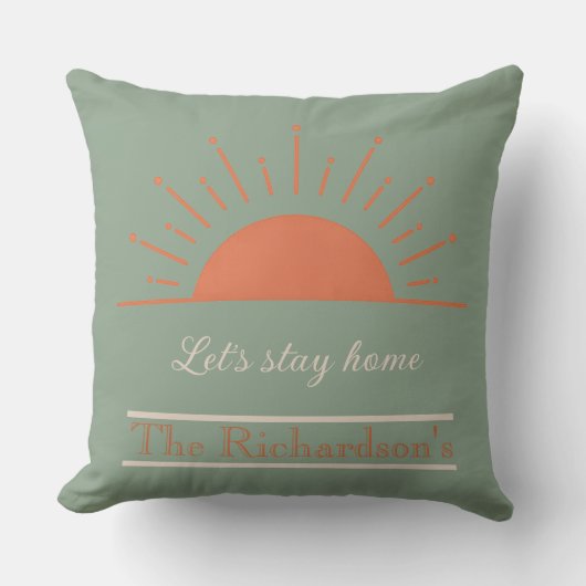Boho Sage Let's Stay Home Pillow Sunrise Design  クッション (正面)
