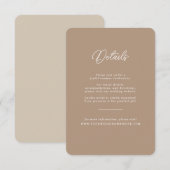 Boho Sand Minimalist Script Wedding Details Card エンクロージャーカード (正面/裏面)