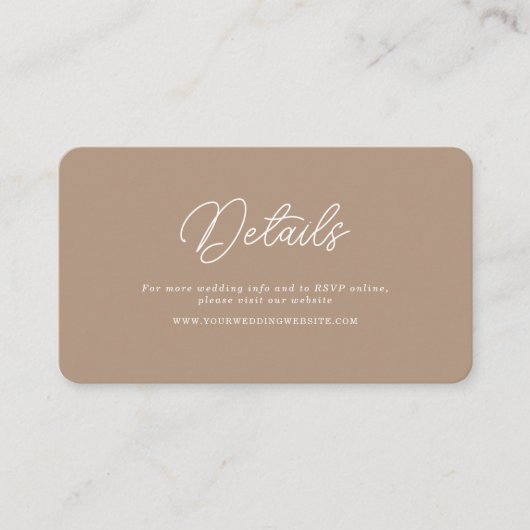 Boho Sand Minimalist Script Wedding QR Details エンクロージャーカード (正面)