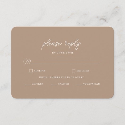 Boho Sand Minimalist Script Wedding RSVP Card エンクロージャーカード (正面)