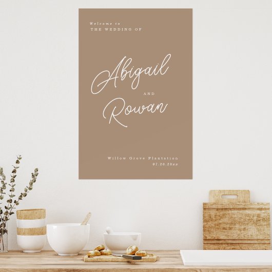 Boho Sand Minimalist Script Wedding Welcome Sign ポスター (キッチン)