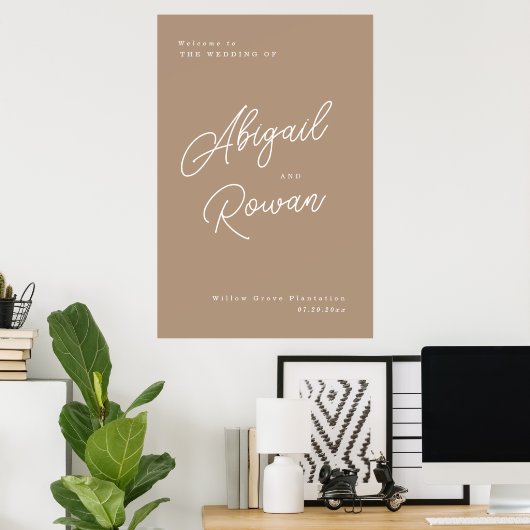 Boho Sand Minimalist Script Wedding Welcome Sign ポスター (ホームオフィス)