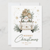 Boho Santa Car Watercolor Christmas シーズンカード (正面)