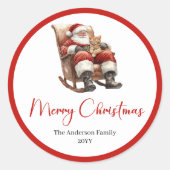 Boho Santa Claus Christmas Sticker Label Set ラウンドシール (正面)