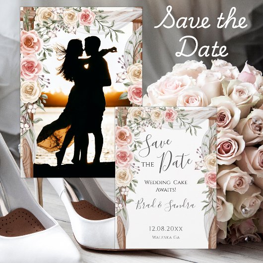 Boho Save the Date – ボヘミエレガントアンフローラアーチ セーブザデート