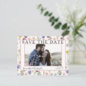 Boho Save the Date Wildflower & Photo ポストカード (スタンド正面)