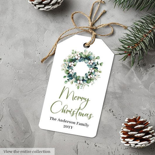 Boho Scandinavian Pine Wreath Xmas Gift Tag ギフトタグ