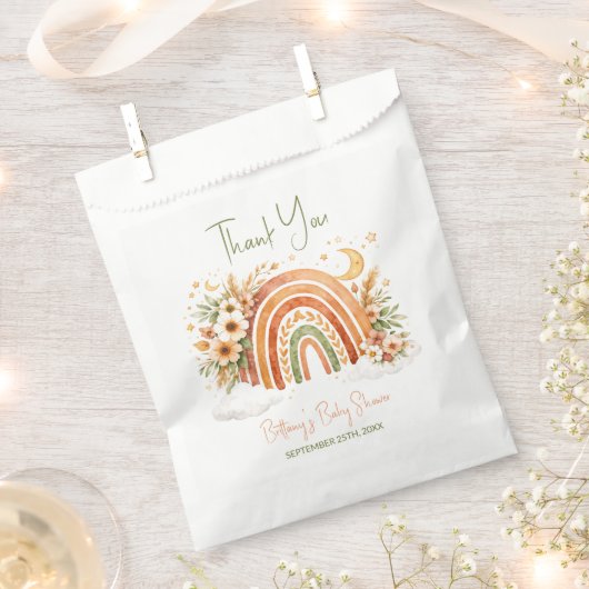 Boho Scandinavian Rainbow Baby Shower Thank You フェイバーバッグ (クリップ留めされた状態)