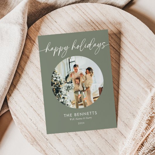 Boho Scriptスタイリッシュハッピーホリデー写真 シーズンカード