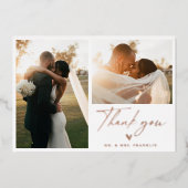 Boho Scriptモダンの写結婚真ありがとう 箔招待状 (正面)