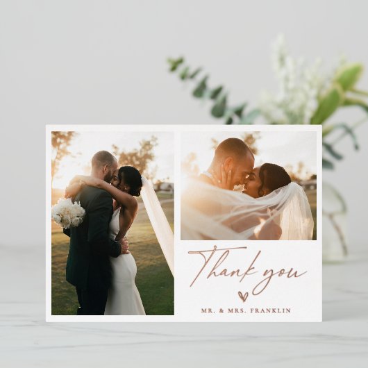 Boho Scriptモダンの写結婚真ありがとう 箔招待状 (立ち正面)