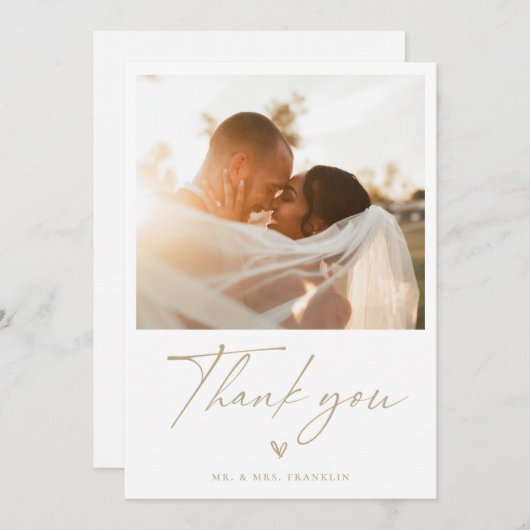 Boho Scriptモダンの写結婚真サンキューカード サンキューカード (正面/裏面)