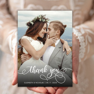 Boho Scriptモダン写真の結婚サンキューカード サンキューカード