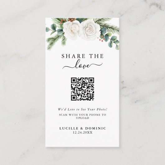 Boho Script Evergreen Wedding Share The Love エンクロージャーカード (正面)