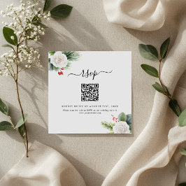 Boho Script Greenery QR Code Wedding RSVP Cards ノートカード