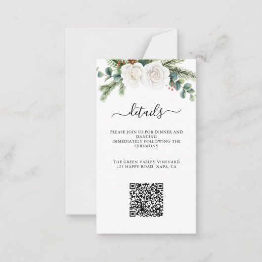 Boho Script Greenery Wedding Reception QR Code  ノートカード (正面)