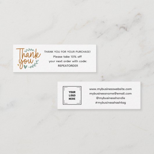Boho script handwriting thank you logo スキニー名刺 (正面/裏面)