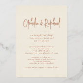 Boho Script QRコードクリーム結婚の贅沢実在 箔招待状 (正面)