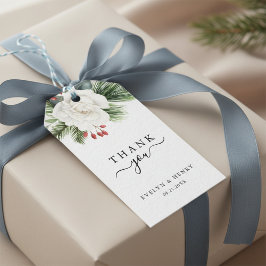 Boho Script Typography Evergreen Wedding Thank You ギフトタグ