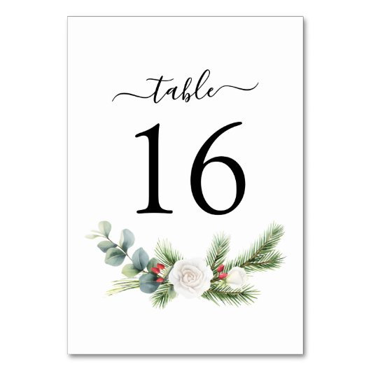 Boho Script Winter Greenery Evergreen Wedding テーブルナンバー (裏面)
