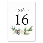 Boho Script Winter Greenery Evergreen Wedding テーブルナンバー (正面)