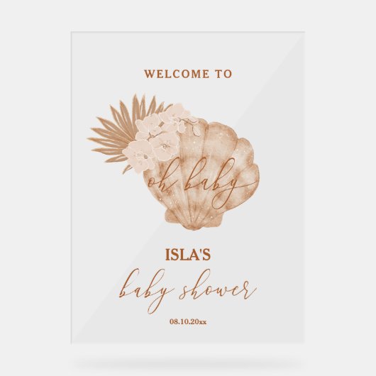 Boho Seashell赤ちゃんシャワーへようこそ アクリルサイン (正面)