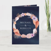 Boho Seashells Nautical Navy Blue QR Code Wedding 招待状 (正面)