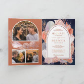 Boho Seashells Nautical Navy Blue QR Code Wedding 招待状 (内部)