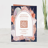 Boho Seashells Nautical Navy Blue QR Code Wedding 招待状 (裏面)