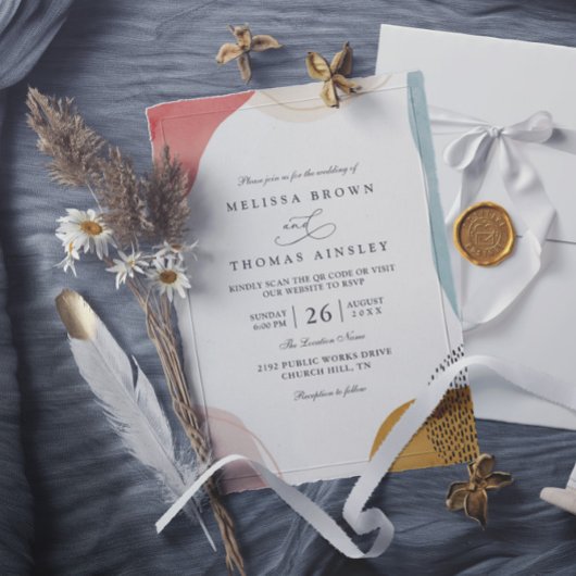Boho Shapes Tropical Minimalist QR Code Wedding 招待状