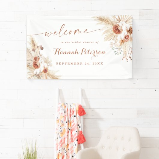 Boho Shawer Pampas Grass Welcome Sign Banner 横断幕 (インサイチュ)
