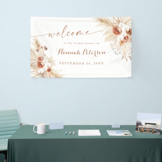 Boho Shawer Pampas Grass Welcome Sign Banner 横断幕 (トレードショー)