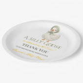 Boho Silly Goose Sage Green Neutral Baby Shower ペーパープレート (アングル)