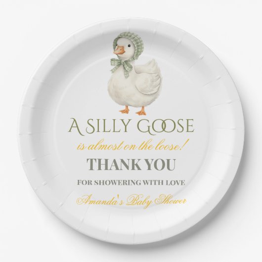 Boho Silly Goose Sage Green Neutral Baby Shower ペーパープレート (正面)