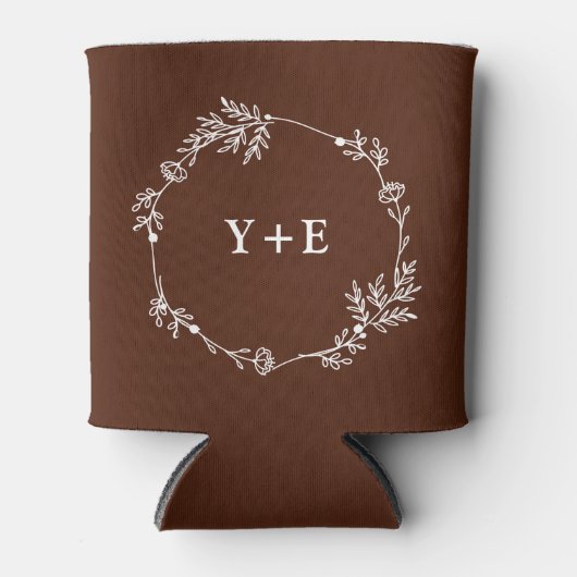 Boho Simple Brown Monogrammed Wedding 缶クーラー (正面)