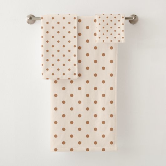 Boho Simple Modern Girly Neutral Polka Dot Beige バスタオルセット (インサイチュ)