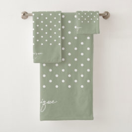 Boho Simple Modern Girly Neutral Polka Dot Sage バスタオルセット