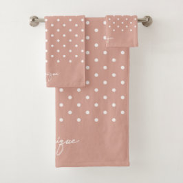 Boho Simple Modern Girly Polka Dot Neutral Pink バスタオルセット