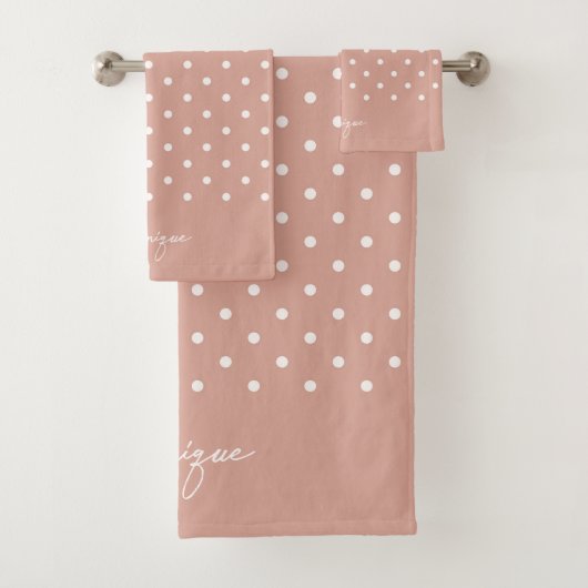 Boho Simple Modern Girly Polka Dot Neutral Pink バスタオルセット (インサイチュ)