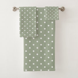 Boho Simple Modern Neutral Polka Dot Sage Green バスタオルセット
