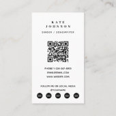 Boho SingerミュージシャンフォトソーシャルメディアQRコード 名刺 (裏面)