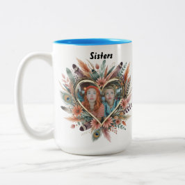 Boho Sister Mug with Floral Heart & Names マグカップ