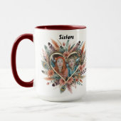 Boho Sister Mug with Floral Heart & Names マグカップ (左)