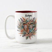Boho Sister Mug with Floral Heart & Names マグカップ (左)