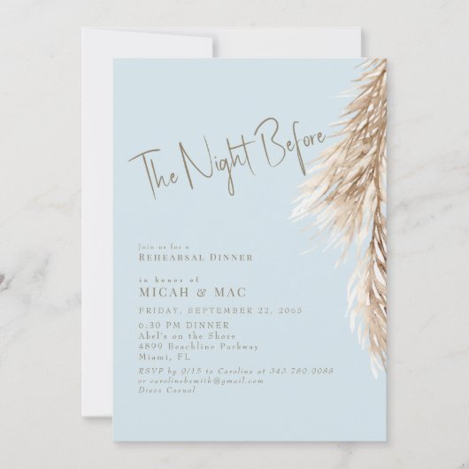 Boho Sky Blue The Night Before Pampas 招待状 (正面)