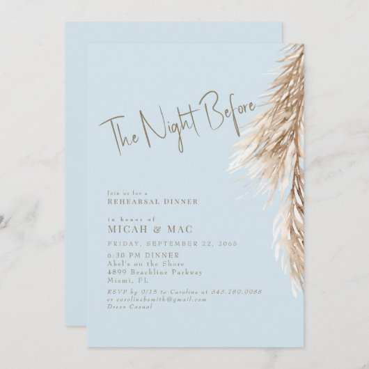 Boho Sky Blue The Night Before Pampas 招待状 (正面/裏面)