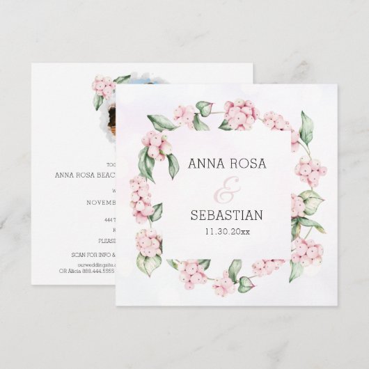 *~* Boho Snow Berry AR12 QR RSVP 結婚's 招待状 (正面/裏面)