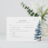 Boho Snowy Mountain & Pine Trees Wedding RSVP Card (スタンド正面)