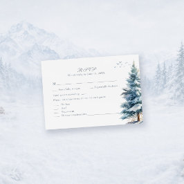 Boho Snowy Mountain & Pine Trees Wedding RSVP Card